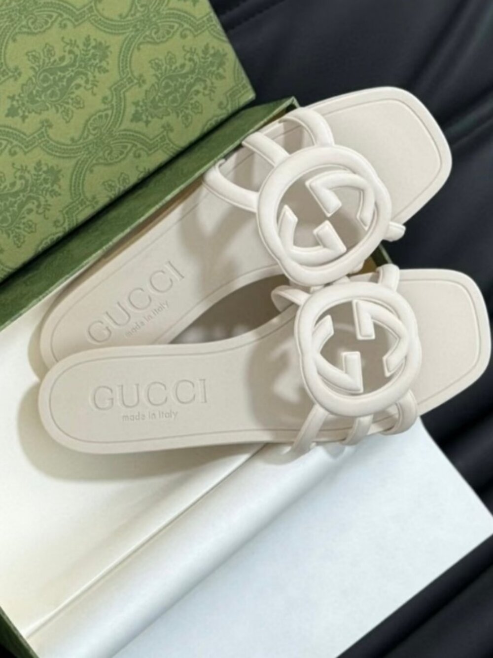 Gucci White Rubber Slides